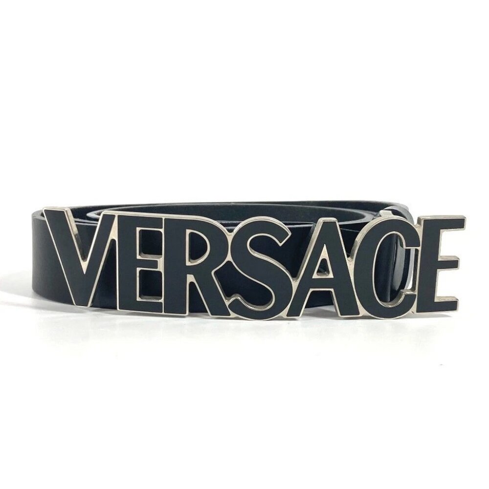 VERSACE logo Leather belt, leather belt buckle belt Leather Black